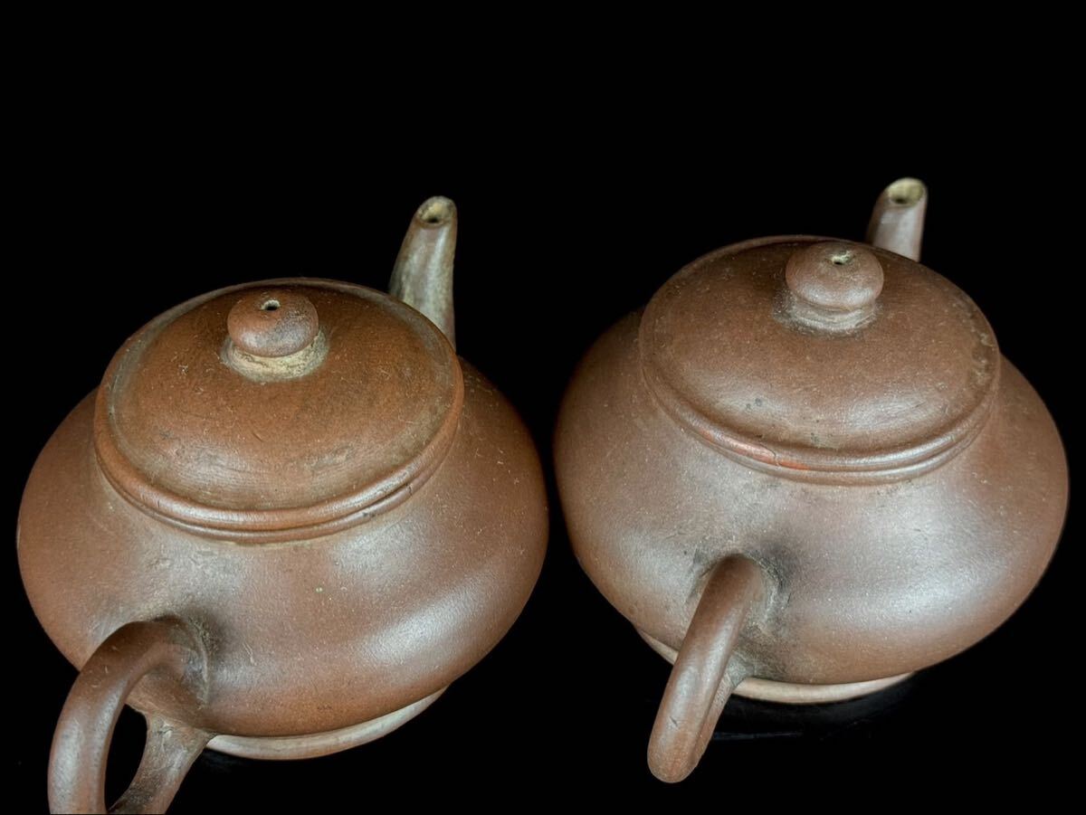 煎茶道具 唐物 清朝期 朱泥 急須 一双 紫泥 紫砂 茶壷 一対 中国古玩 時代品 【7b111411 0】_画像8