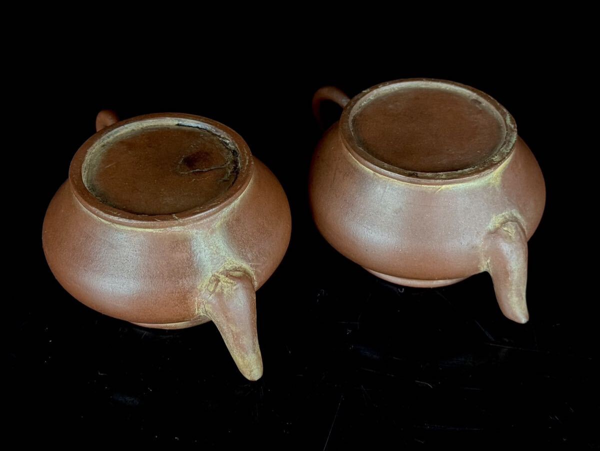 煎茶道具 唐物 清朝期 朱泥 急須 一双 紫泥 紫砂 茶壷 一対 中国古玩 時代品 【7b111411 0】_画像10