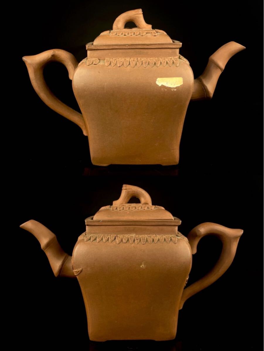 唐物 朱泥 松竹梅 四方 急須 清代 乾隆 紫砂 紫泥 茶壷 茶器 中国宜興 中国古玩（3b1111ka 2）_画像2