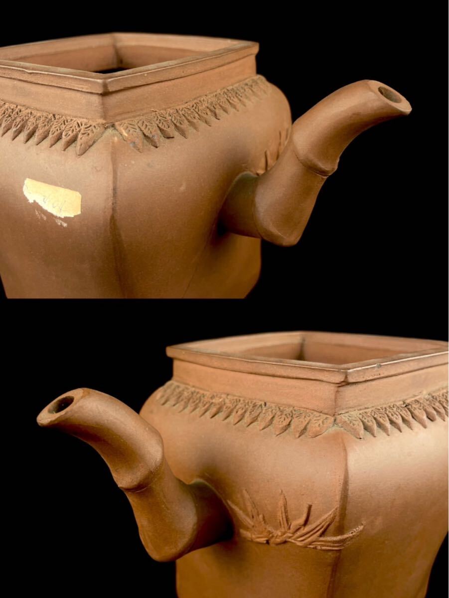 唐物 朱泥 松竹梅 四方 急須 清代 乾隆 紫砂 紫泥 茶壷 茶器 中国宜興 中国古玩（3b1111ka 2）_画像4