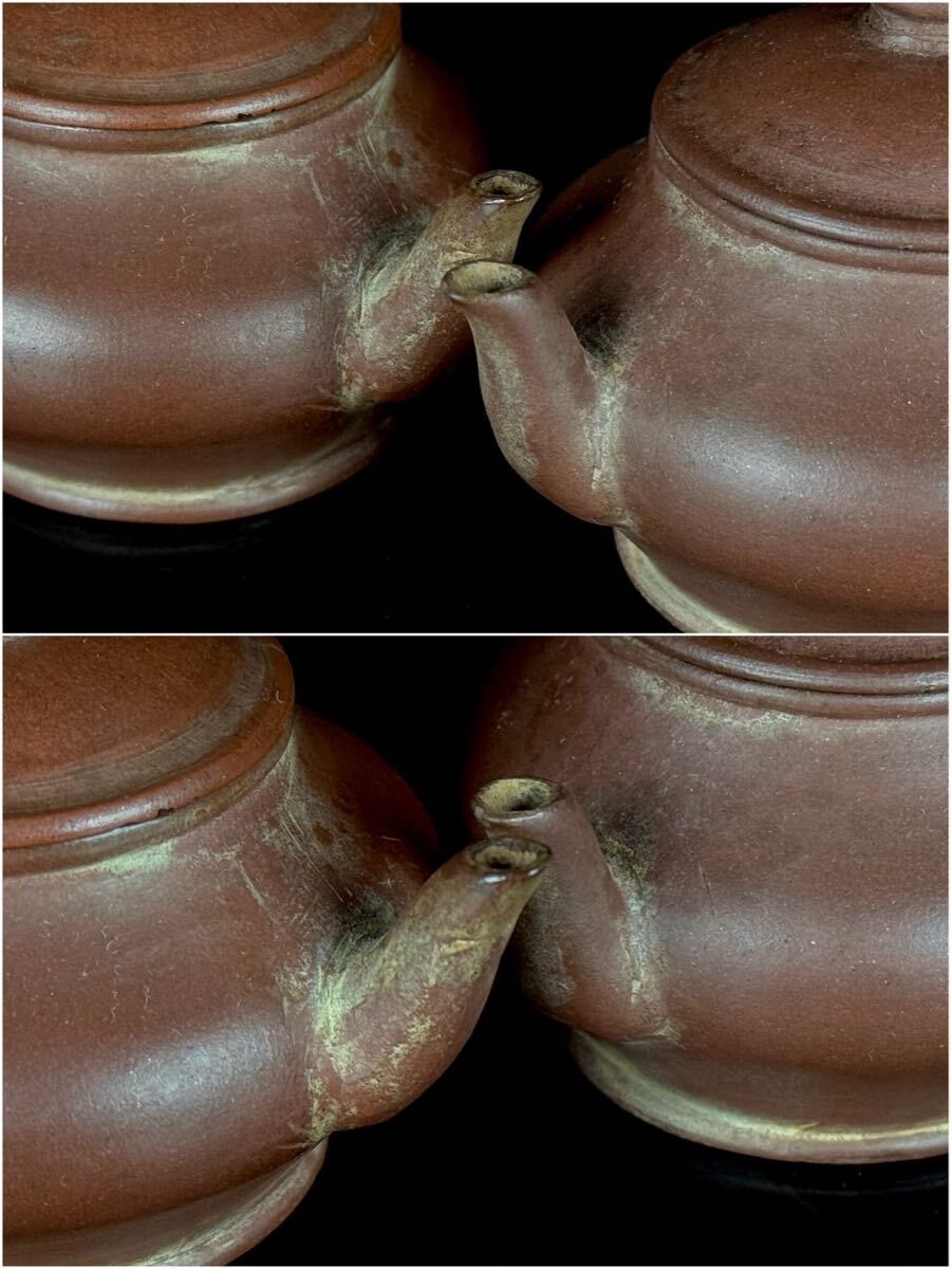 煎茶道具 唐物 清朝期 朱泥 急須 一双 紫泥 紫砂 茶壷 一対 中国古玩 時代品 【7b111411 0】_画像4