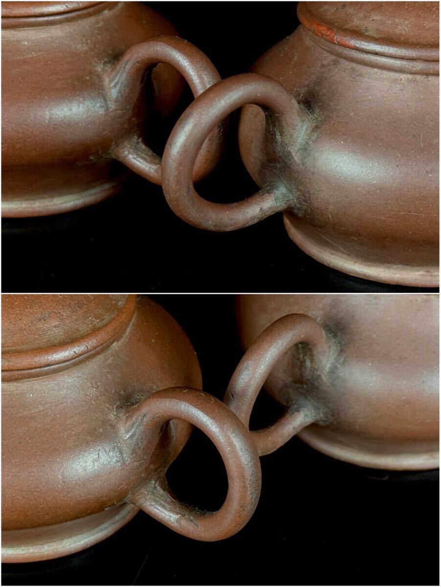 煎茶道具 唐物 清朝期 朱泥 急須 一双 紫泥 紫砂 茶壷 一対 中国古玩 時代品 【7b111411 0】_画像5