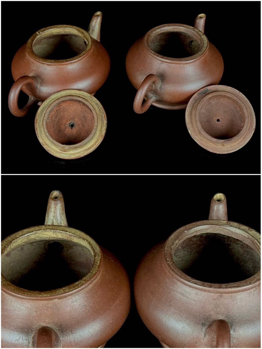 煎茶道具 唐物 清朝期 朱泥 急須 一双 紫泥 紫砂 茶壷 一対 中国古玩 時代品 【7b111411 0】_画像9