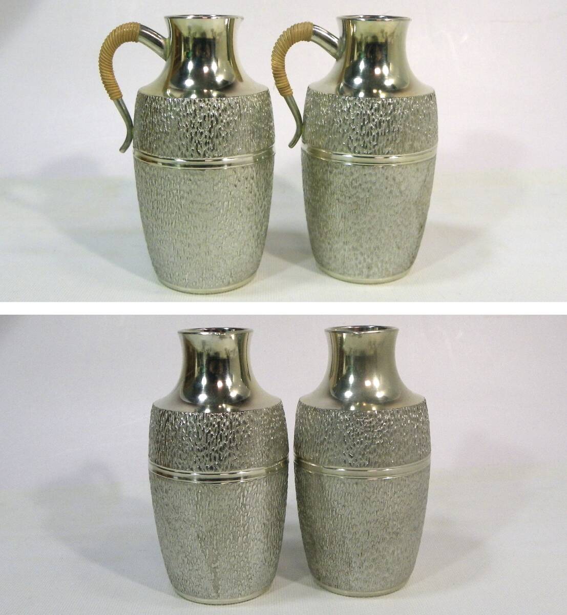 ゆうパック.60サイズ送料記載済み 錫半 酒器セット ちろり.盃 ケース付き 記念盃 程度良ですが底傷 日本酒.熱燗(赤枠.楽)_画像6