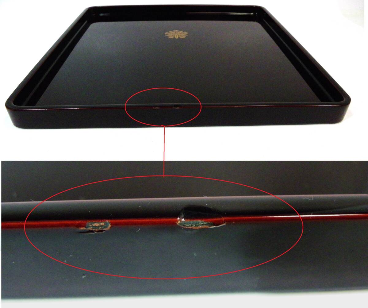 ゆうパック.60サイズ送料記載済み　久我竜胆 家紋 お盆　木製　.御盆　24ｃｍ位ｘ24ｃｍ位　木製.塗.家紋.盆（赤枠.楽）_画像2