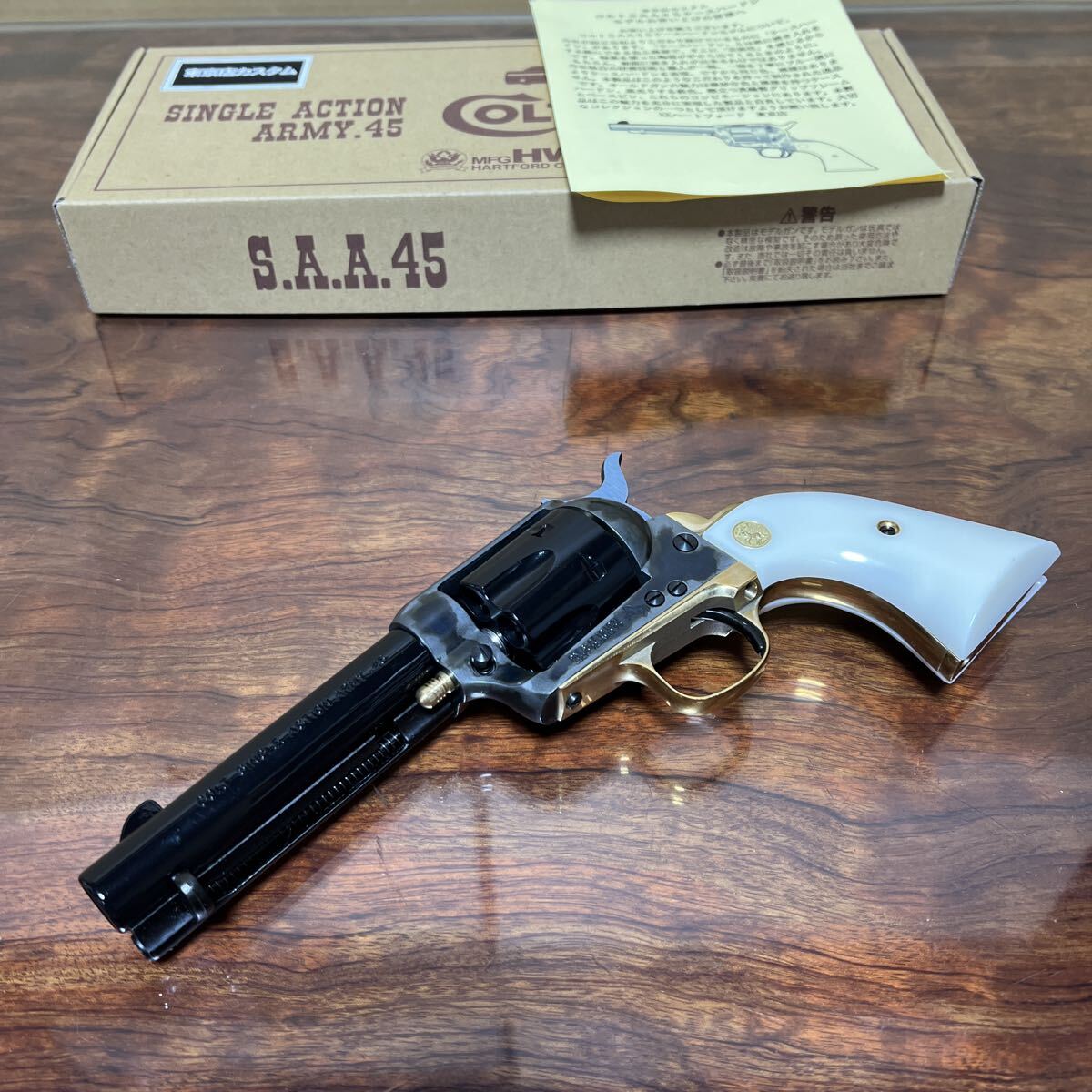 ハートフォード Colt SAA.45 東京店カスタム 真鍮BS/TG/Bピン付 ABS/HW ケースハードン 4_3/4 シビリアン モデルガン HWS おまけ付き SAA_画像5