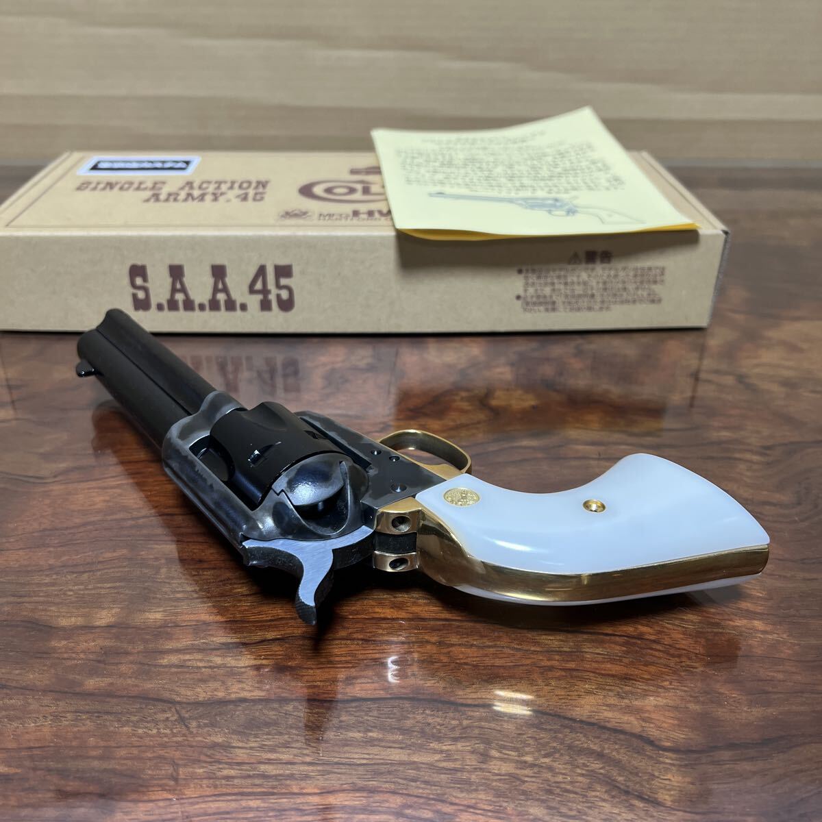 ハートフォード Colt SAA.45 東京店カスタム 真鍮BS/TG/Bピン付 ABS/HW ケースハードン 4_3/4 シビリアン モデルガン HWS おまけ付き SAA_画像7