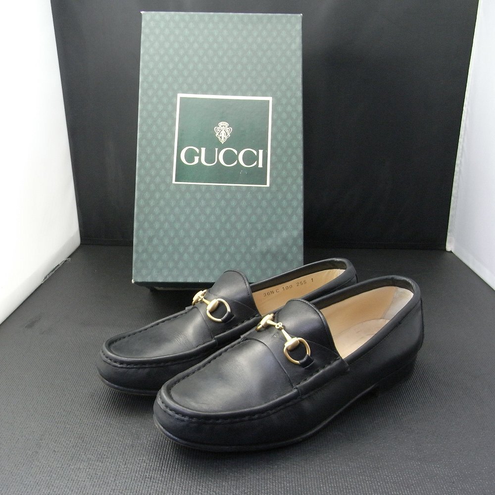 グッチ　GUCCI　ビットローファー　ゴールド×ブラック　EU36.5（23.5cm）　箱入り　皮靴　金×黒_画像1
