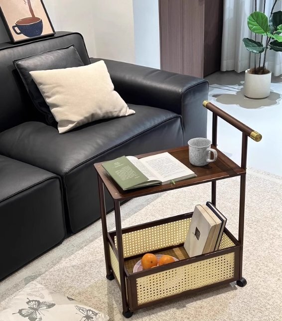 可動手動カート家庭用可動多機能物置棚リビングソファーサイドの非実木簡易2段物置棚_画像8