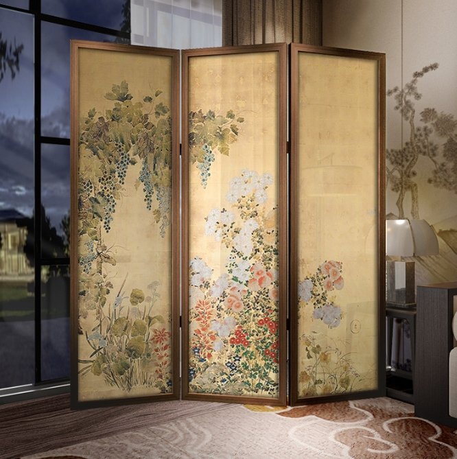 retro . цветок ширма перегородка . living складной перемещение .. офис кабинет оборудование орнамент реальный дерево ..