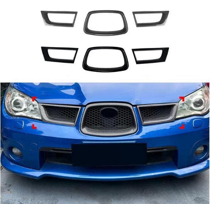 スバル インプレッサ WRX STI GDB 9代 2006-2007グリルカバー フロントグリルガーニッシュ ピアノブラック/カーボン調_画像1