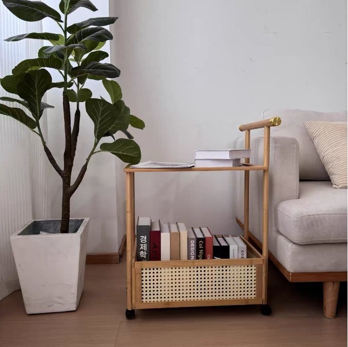 可動手動カート家庭用可動多機能物置棚リビングソファーサイドの非実木簡易2段物置棚_画像5