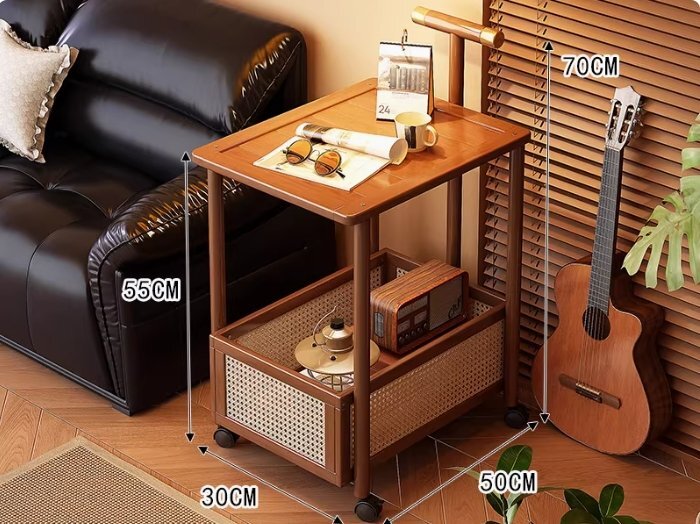 可動手動カート家庭用可動多機能物置棚リビングソファーサイドの非実木簡易2段物置棚_画像2