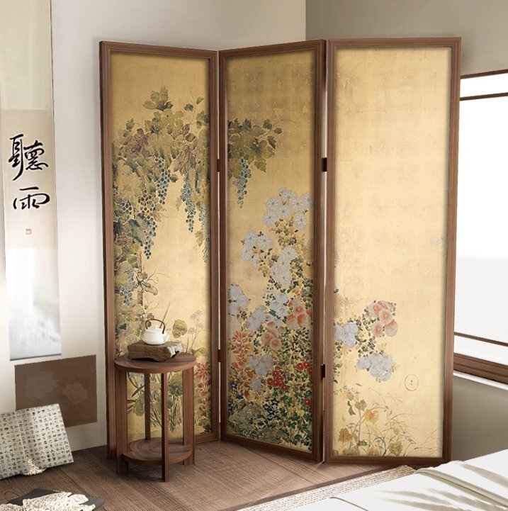  retro . цветок ширма перегородка . living складной перемещение .. офис кабинет оборудование орнамент реальный дерево ..