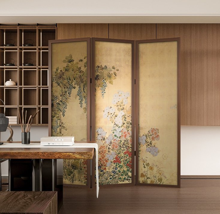  retro . цветок ширма перегородка . living складной перемещение .. офис кабинет оборудование орнамент реальный дерево ..