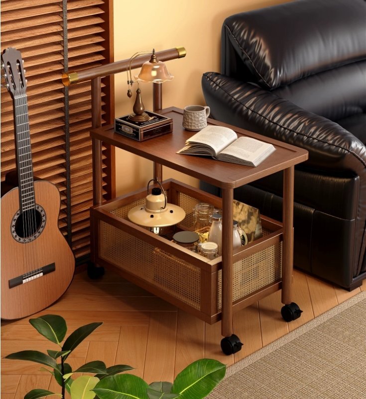 可動手動カート家庭用可動多機能物置棚リビングソファーサイドの非実木簡易2段物置棚_画像1