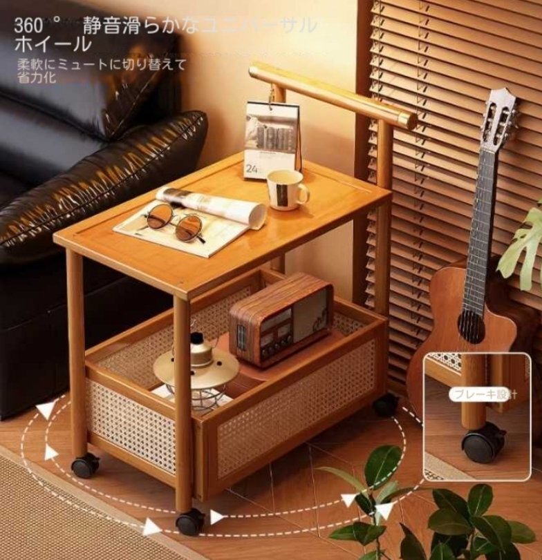 可動手動カート家庭用可動多機能物置棚リビングソファーサイドの非実木簡易2段物置棚_画像3