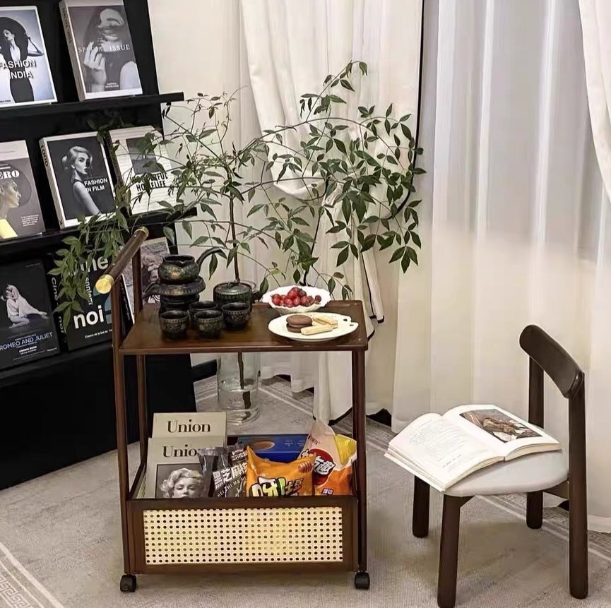 可動手動カート家庭用可動多機能物置棚リビングソファーサイドの非実木簡易2段物置棚_画像6