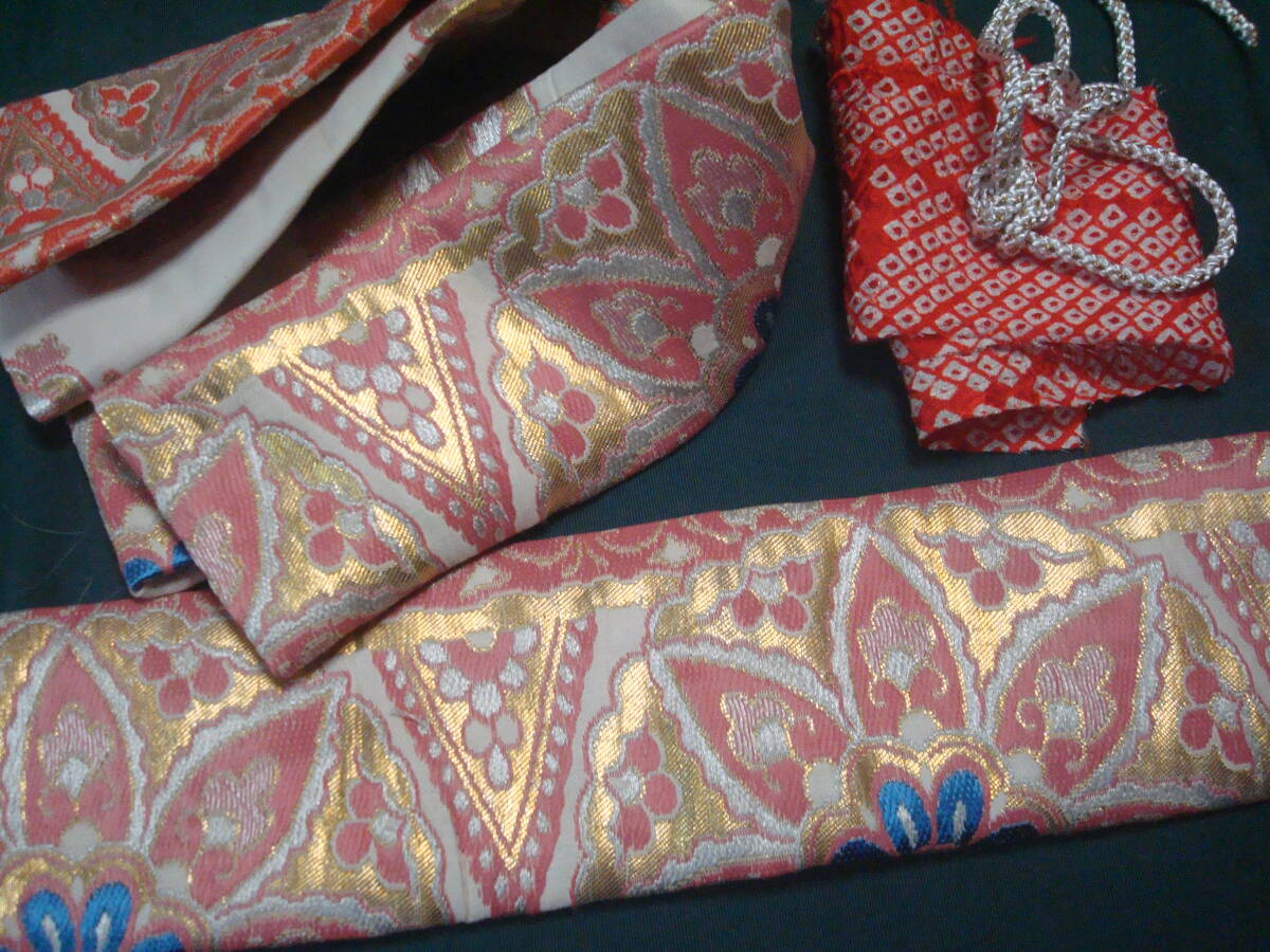 人形の造り帯　12～15号　アンテーク西陣織帯絹交　4枚羽舞妓ダラリ_画像1