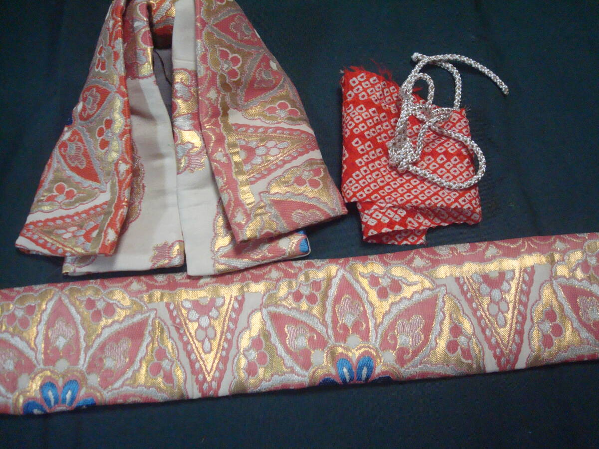 人形の造り帯　12～15号　アンテーク西陣織帯絹交　4枚羽舞妓ダラリ_画像2