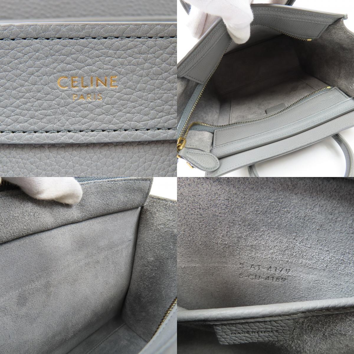 203970 ★1円スタート★ CELINE セリーヌ 極美品 ラゲージ ナノショッパー2WAY ショルダーバッグ 斜め掛けOK ハンドバッグ レザー グレー_画像9