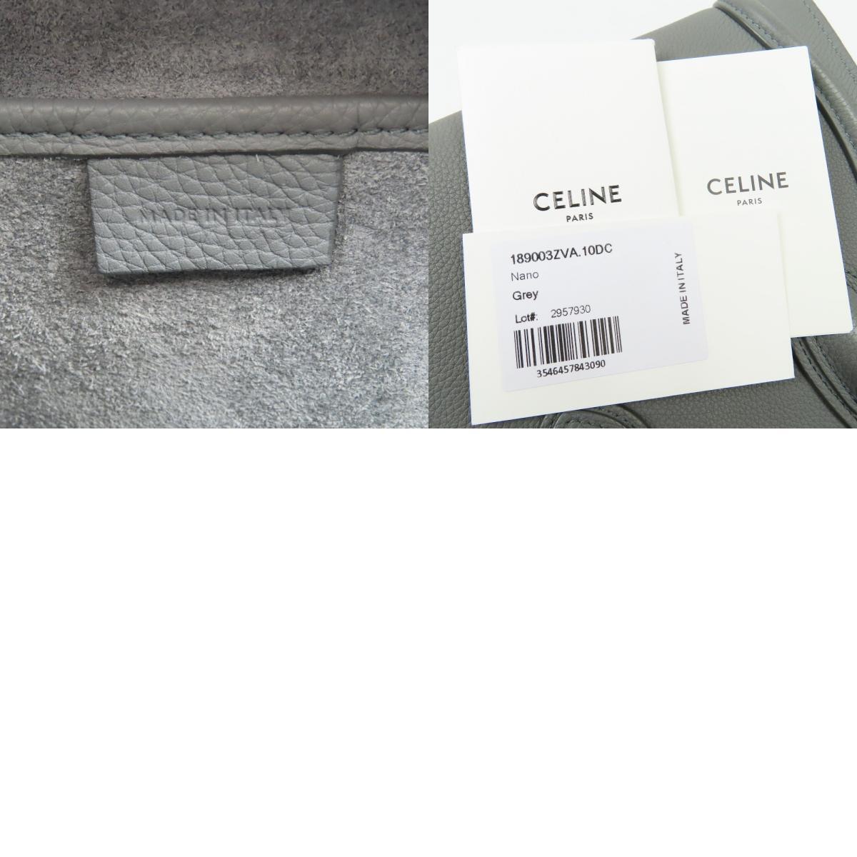 203970 ★1円スタート★ CELINE セリーヌ 極美品 ラゲージ ナノショッパー2WAY ショルダーバッグ 斜め掛けOK ハンドバッグ レザー グレー_画像10
