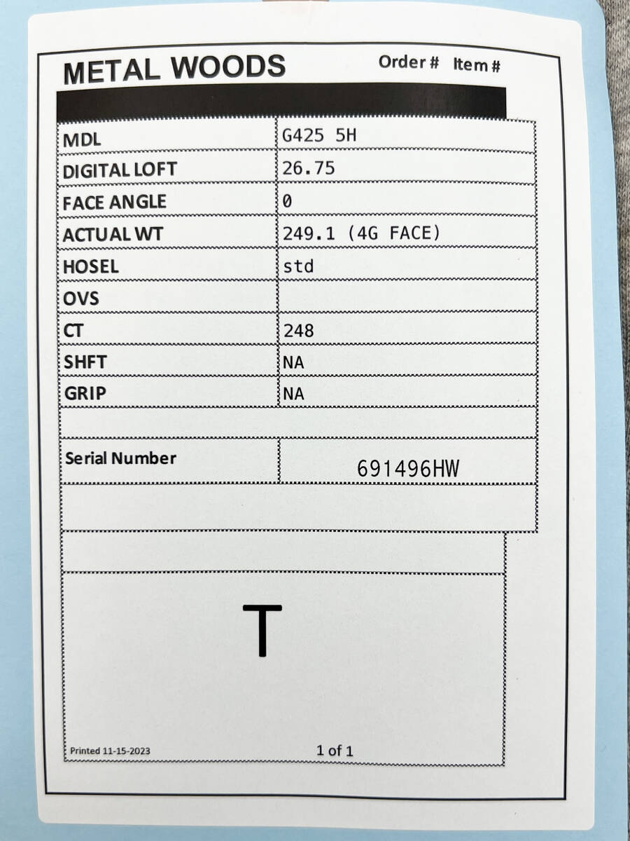 ☆CT248☆ ツアー支給品 WRX PROTO 2021 PING G425 HYBRID 5 26°(リアル 26.75°) スペックシート付き TOUR ISSUE_画像10