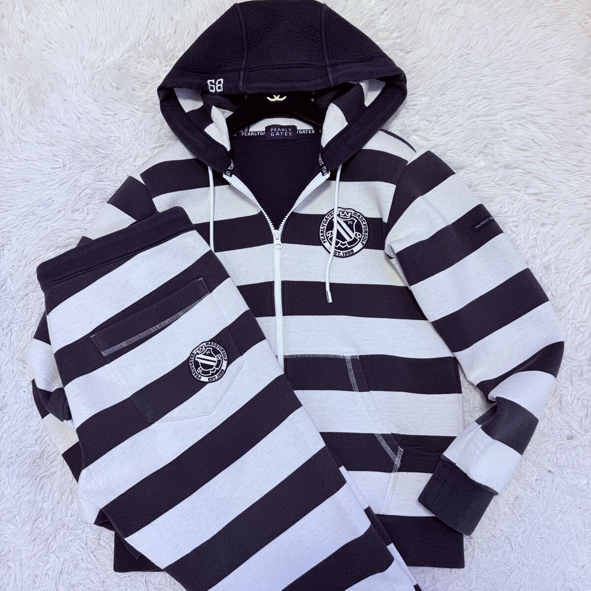 美品/Lサイズ●パーリーゲイツ セットアップ ジャージ ジップ ジャケット パンツ PEARLY GATES ボーダー_画像1