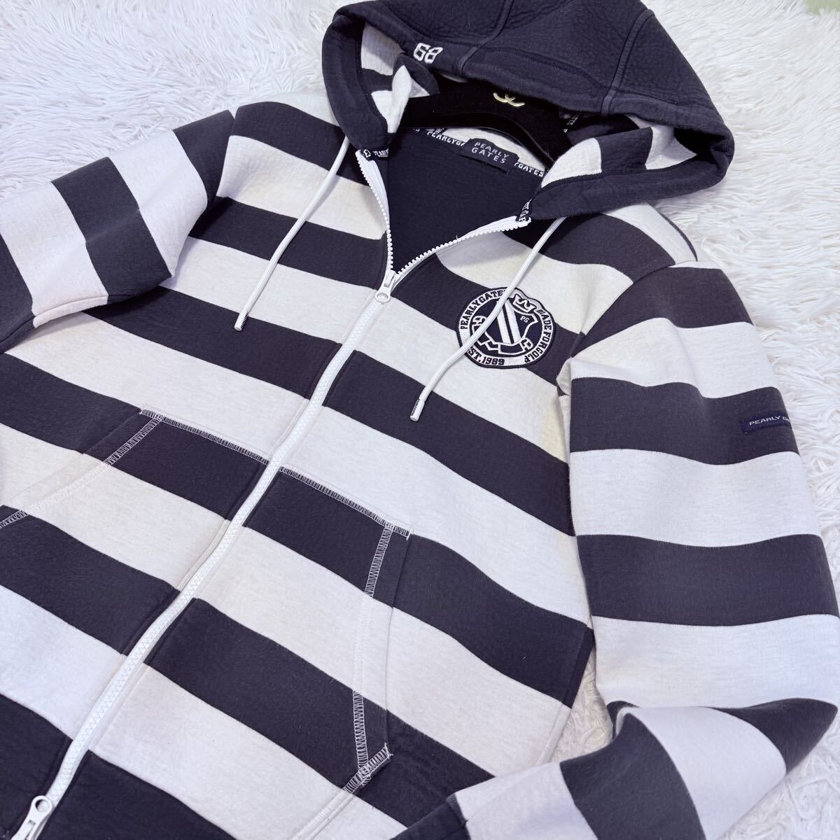 美品/Lサイズ●パーリーゲイツ セットアップ ジャージ ジップ ジャケット パンツ PEARLY GATES ボーダー_画像3