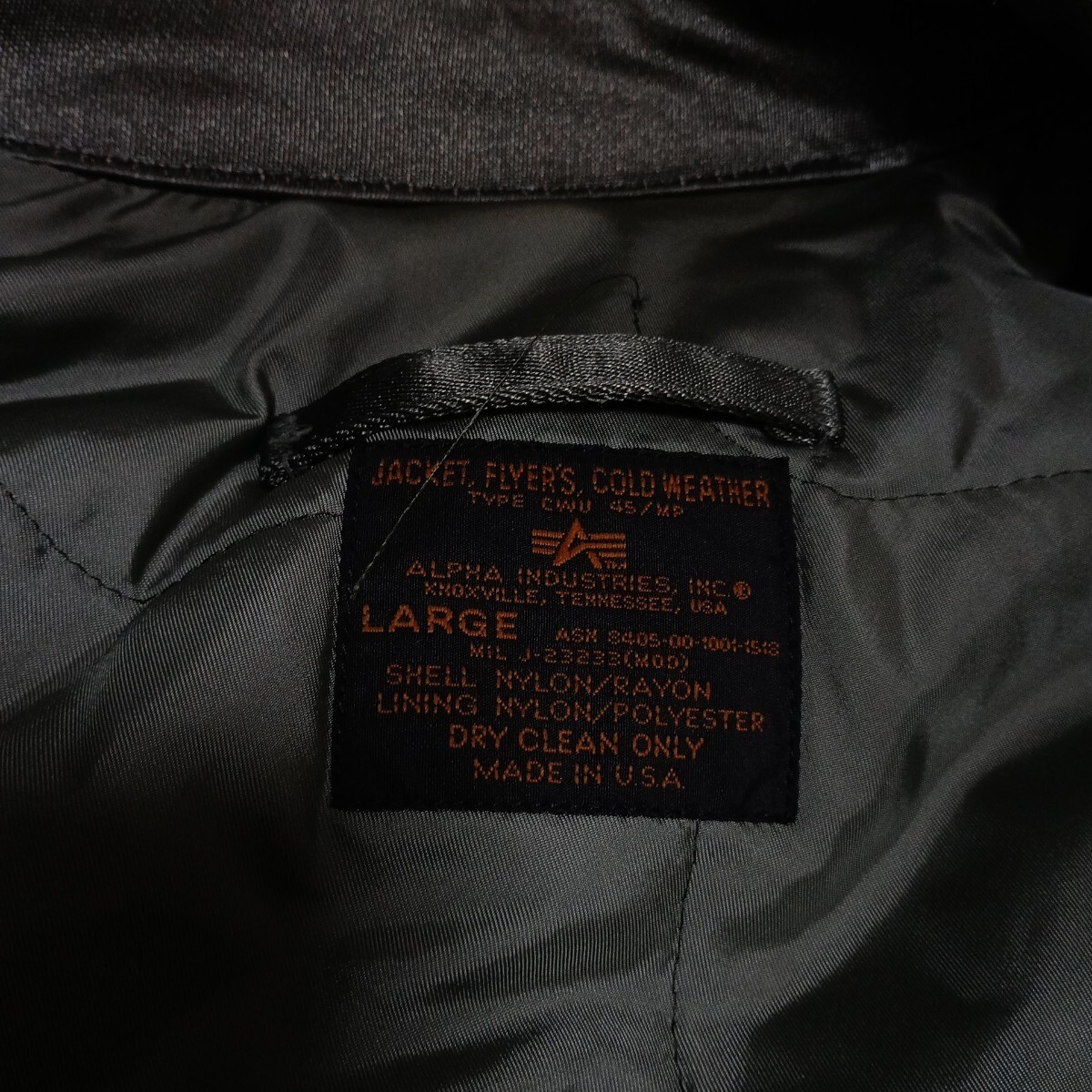 アルファ CWU-45 フライトジャケット ALPHA L カーキ レアカラー_画像5