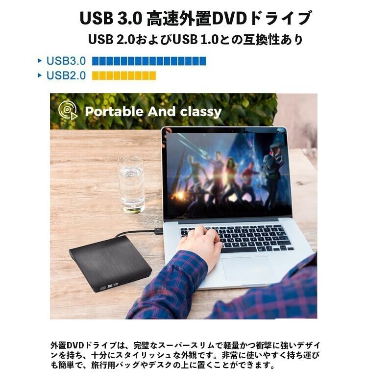 【1年保証付け】高速外置DVDドライブ USB 3.0&TYPE-Cコネクター Windows98/MAC OS 8.6 以上対応 日本語説明書付け_画像6
