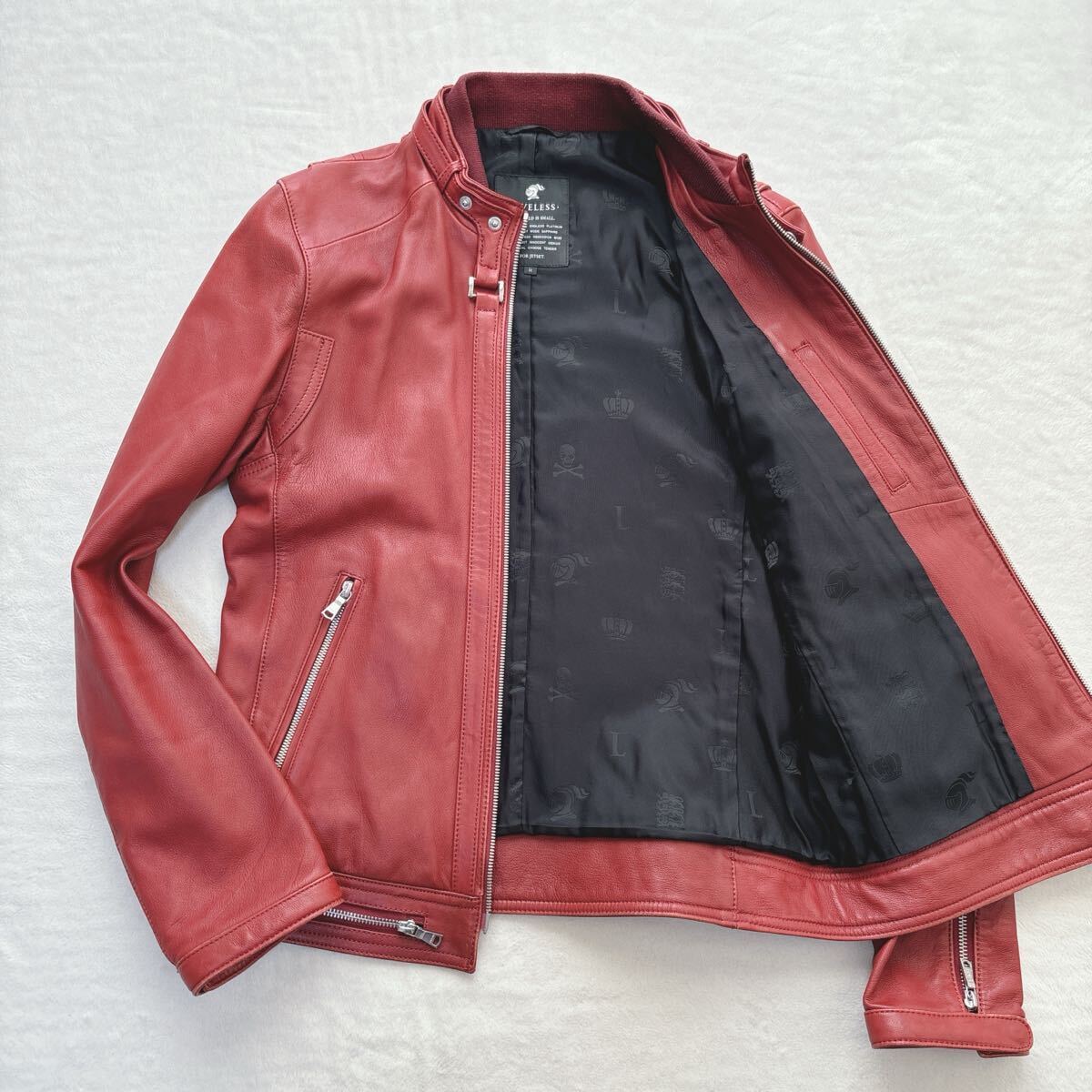 【美品】ラブレス LOVELESS レザージャケット ライダース 羊革 赤 シャドーモノグラム ラムレザー おしゃれ カジュアル バイカー_画像1