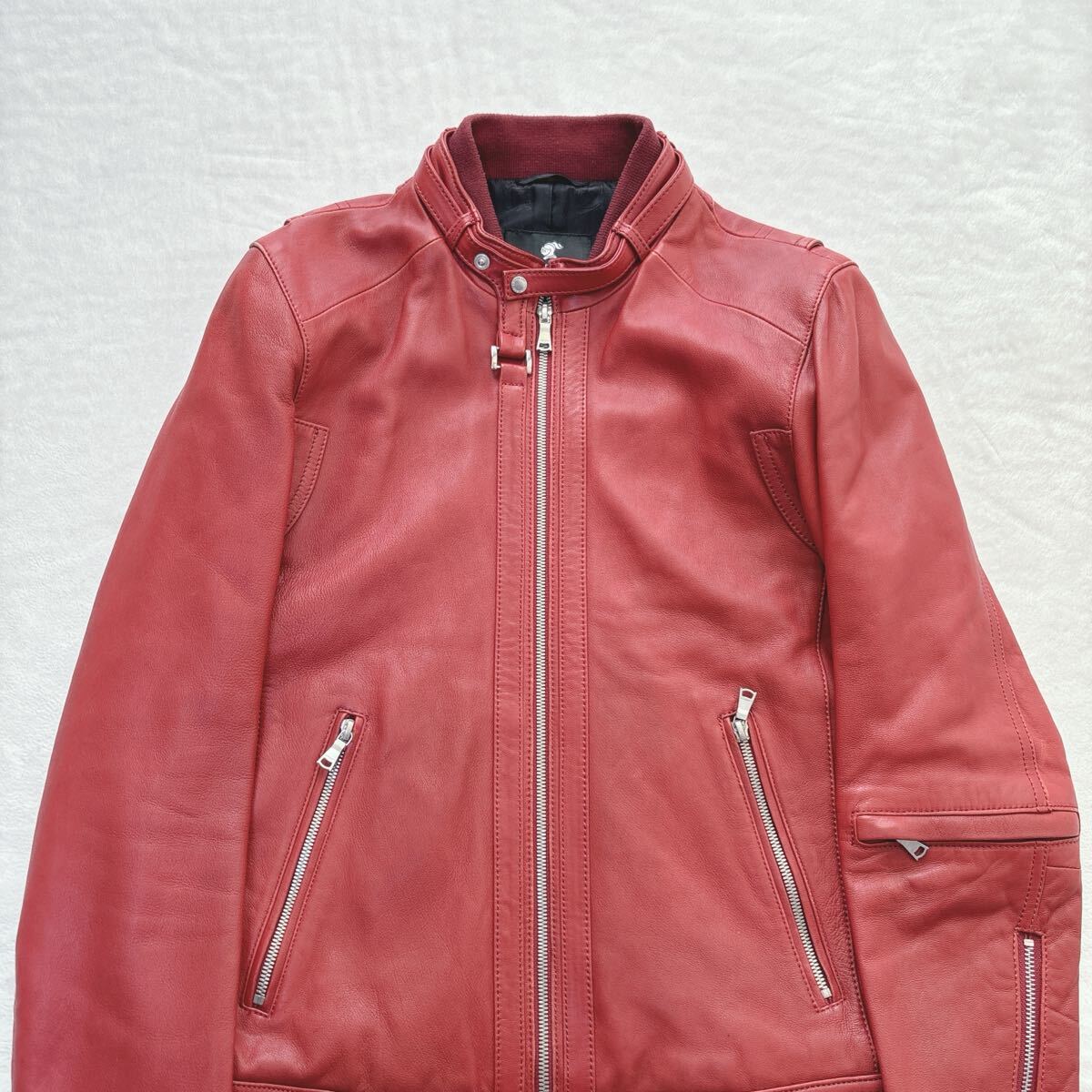 【美品】ラブレス LOVELESS レザージャケット ライダース 羊革 赤 シャドーモノグラム ラムレザー おしゃれ カジュアル バイカー_画像3