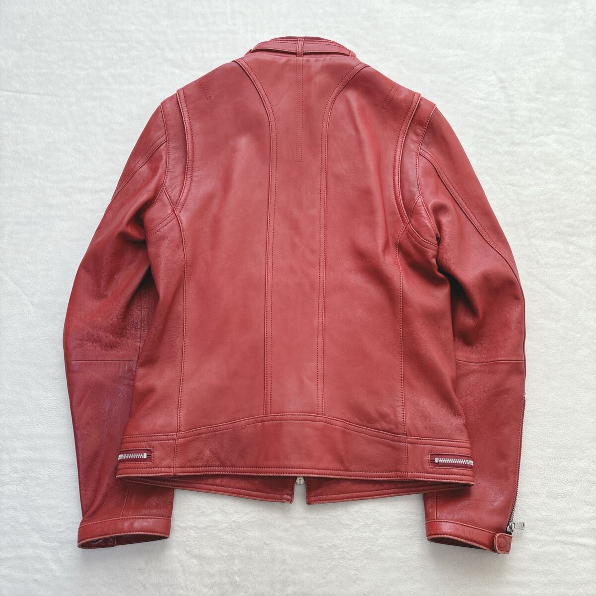 【美品】ラブレス LOVELESS レザージャケット ライダース 羊革 赤 シャドーモノグラム ラムレザー おしゃれ カジュアル バイカー_画像6