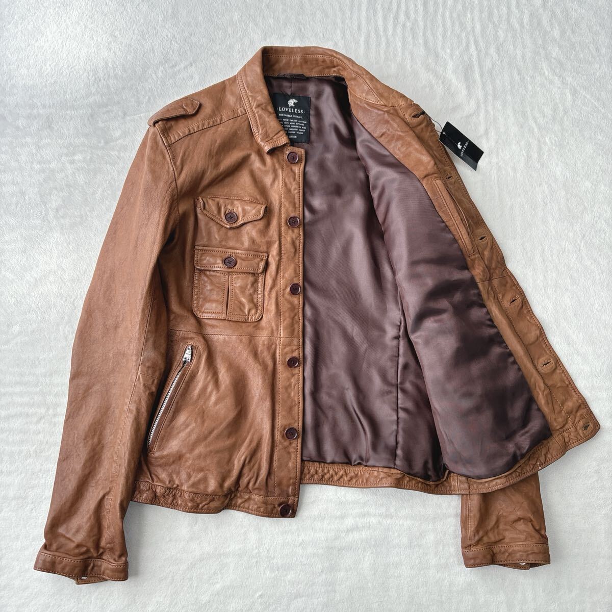 【未使用タグ付き】ラブレス　LOVELESS レザージャケット　羊革　茶色　ライダース　ラムレザー　ブラウン　ボタンダウン　メンズ_画像1