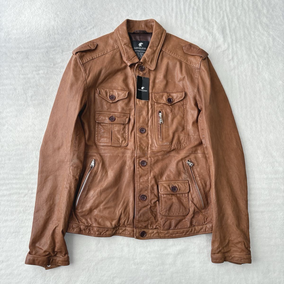 【未使用タグ付き】ラブレス　LOVELESS レザージャケット　羊革　茶色　ライダース　ラムレザー　ブラウン　ボタンダウン　メンズ_画像2