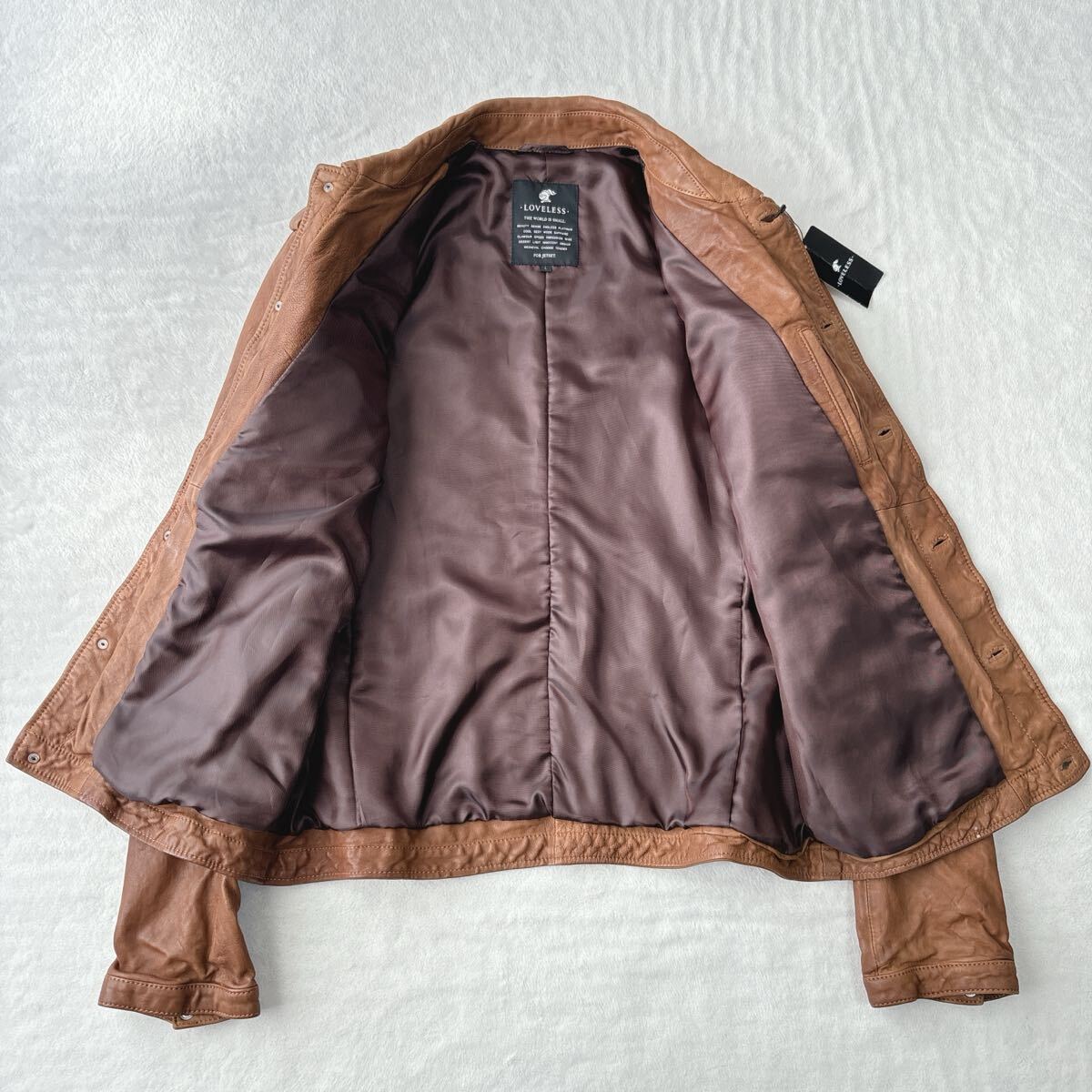 【未使用タグ付き】ラブレス　LOVELESS レザージャケット　羊革　茶色　ライダース　ラムレザー　ブラウン　ボタンダウン　メンズ_画像5