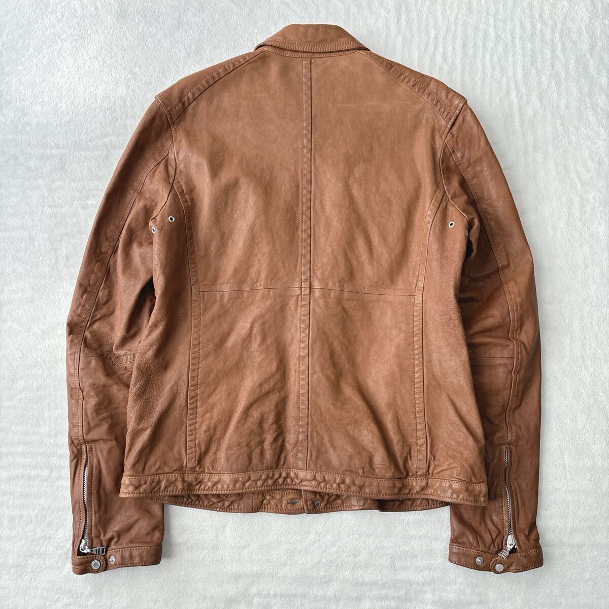 【未使用タグ付き】ラブレス　LOVELESS レザージャケット　羊革　茶色　ライダース　ラムレザー　ブラウン　ボタンダウン　メンズ_画像6