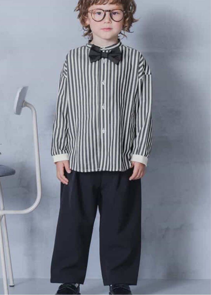 p.premierP108025蝶ネクタイ付きバンドカラーシャツ　ブラックストライプ　120㎝_画像8