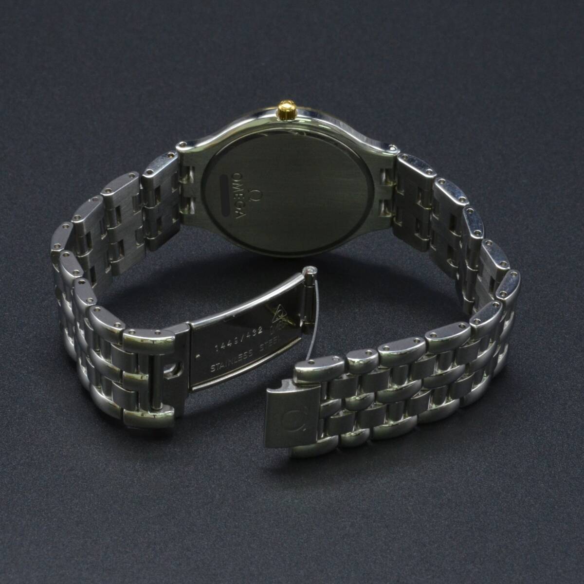 １円～稼働品140-1246558D　OMEGAオメガ　デビル　SS　QZ　デイト　ブルー系文字盤　メンズ腕時計_画像5