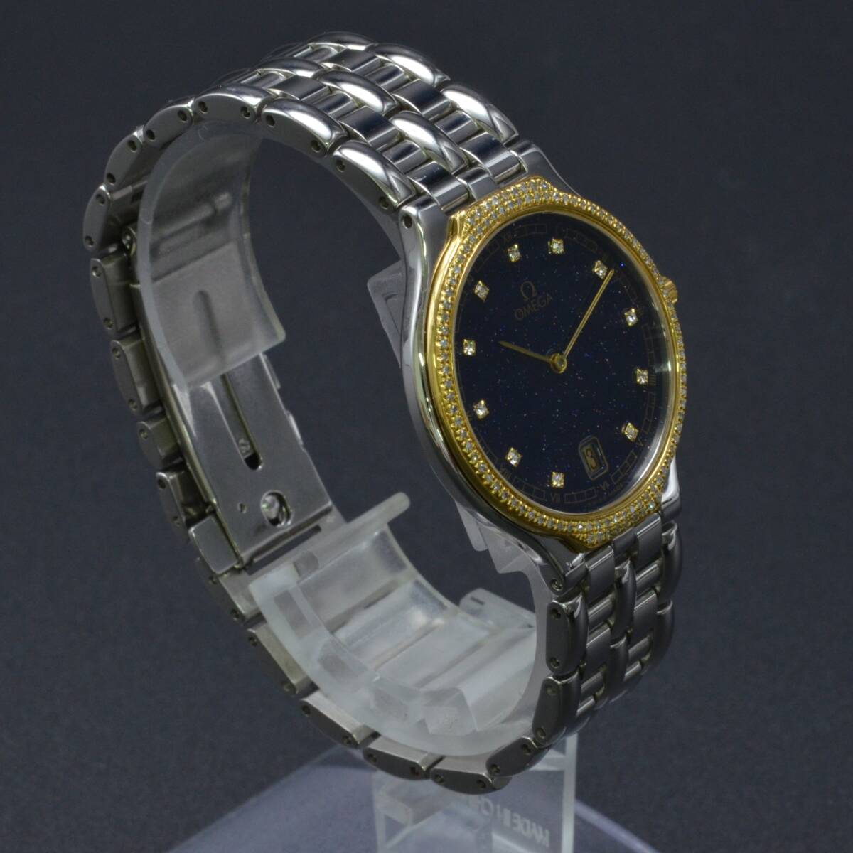 １円～稼働品140-1246558D　OMEGAオメガ　デビル　SS　QZ　デイト　ブルー系文字盤　メンズ腕時計_画像4