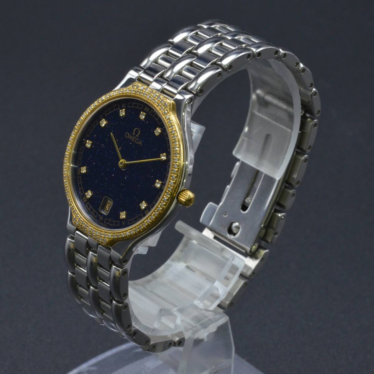 １円～稼働品140-1246558D　OMEGAオメガ　デビル　SS　QZ　デイト　ブルー系文字盤　メンズ腕時計_画像3