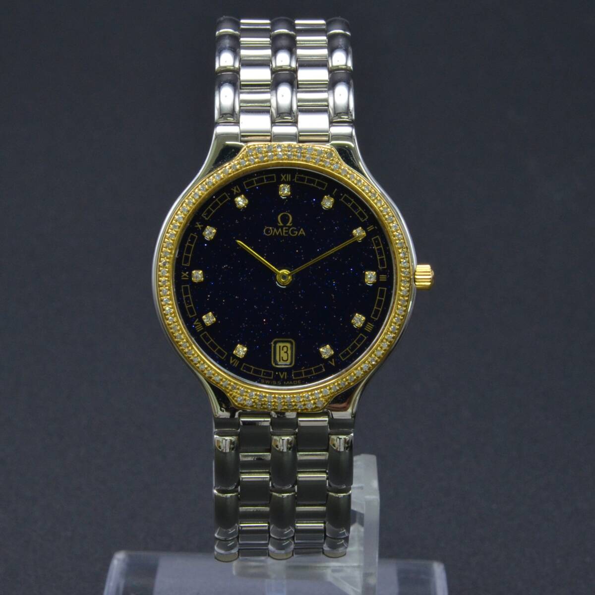 １円～稼働品140-1246558D　OMEGAオメガ　デビル　SS　QZ　デイト　ブルー系文字盤　メンズ腕時計_画像2