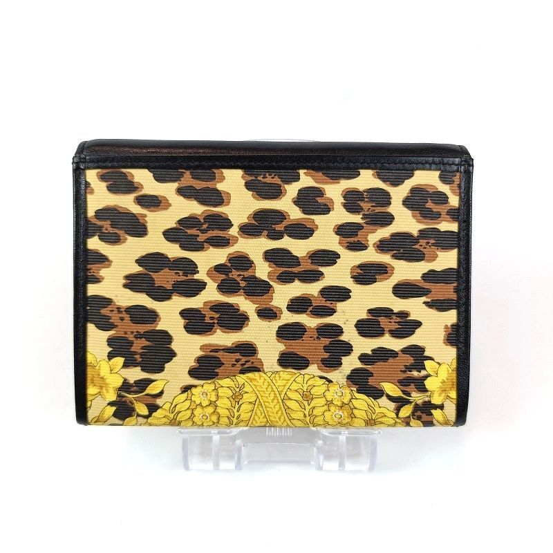 GIANNI VERSACE ジャンニ ヴェルサーチ ジャバラ式 財布 ブラック 黒 レオパード ヒョウ柄 カードケース 小銭入れあり フラップ ベルサーチ_画像3