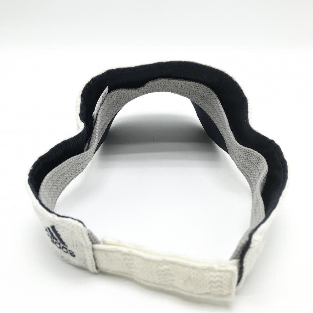 【美品】アディダス サンバイザー 白 ケーブル編み 立体ロゴ フリー(56-58cm) ゴルフウェア adidas_画像2