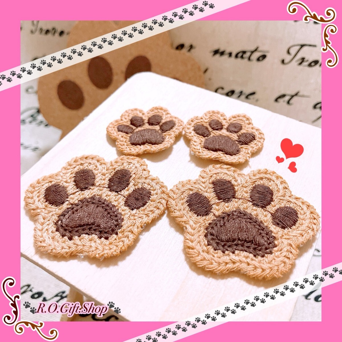 肉球 ワッペン アップリケ パーツ デコ 素材 犬 猫 ハンドメイド P-Wbmb 刺繍 手芸 用品 裁縫 編物 編み物 毛糸 ハンドクラフト _画像3