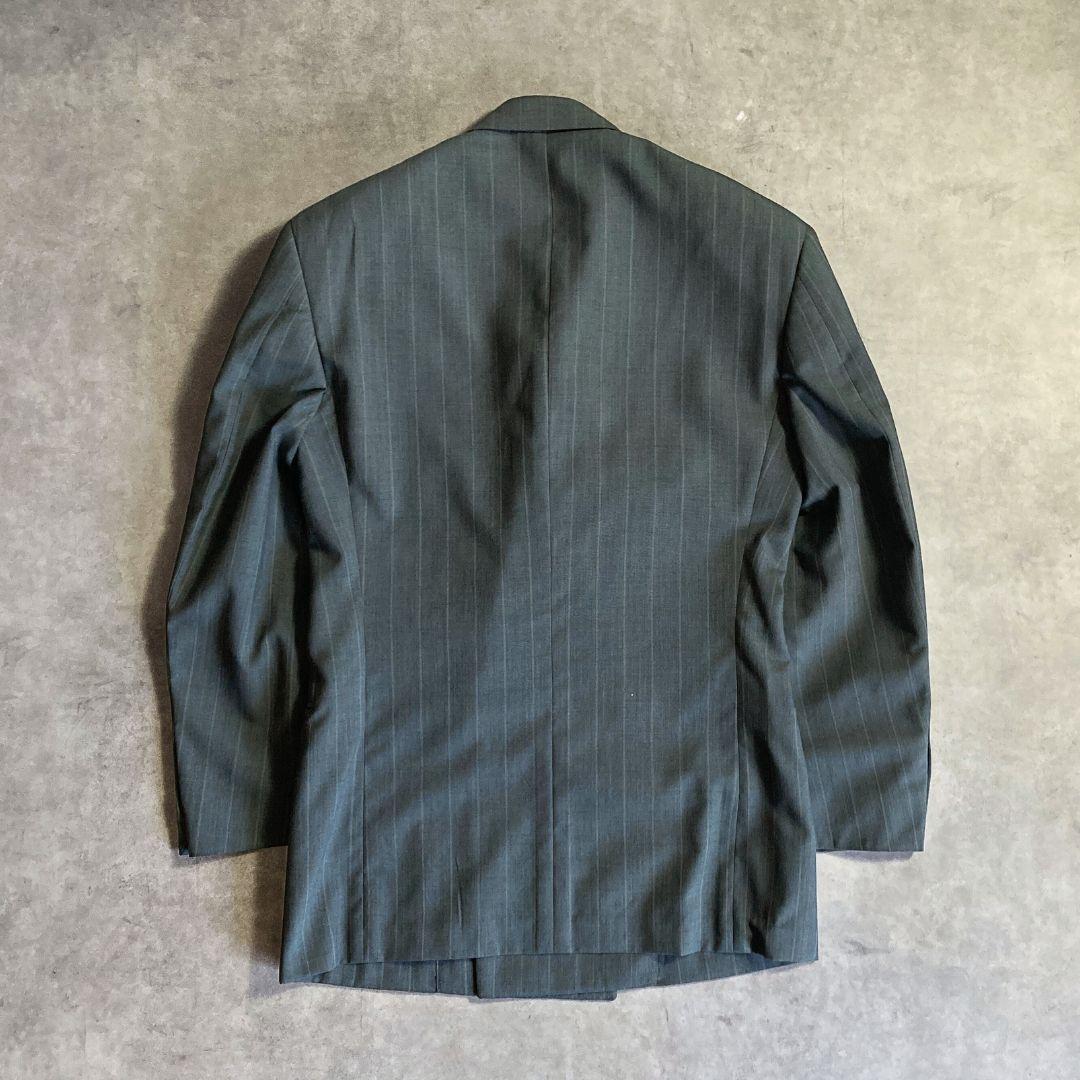 イタリア製 KRIZIAUOMΟ ウール ダブル テーラード ジャケット L ストライプ 柄 グリーン メンズ ヴィンテージ スーツ クリッツィア ウォモ_画像2