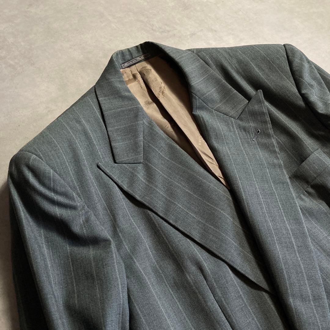 イタリア製 KRIZIAUOMΟ ウール ダブル テーラード ジャケット L ストライプ 柄 グリーン メンズ ヴィンテージ スーツ クリッツィア ウォモ_画像3