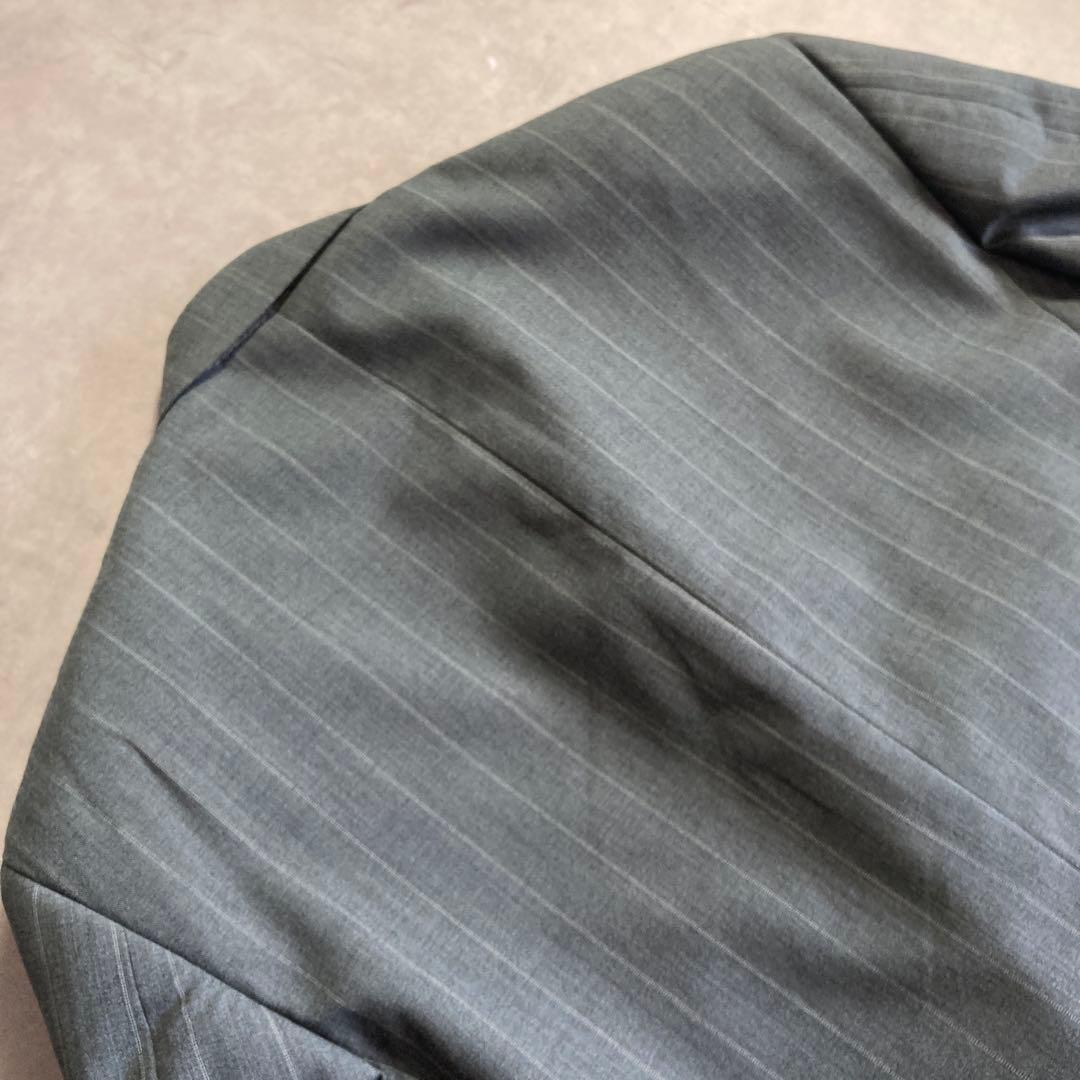 イタリア製 KRIZIAUOMΟ ウール ダブル テーラード ジャケット L ストライプ 柄 グリーン メンズ ヴィンテージ スーツ クリッツィア ウォモ_画像4