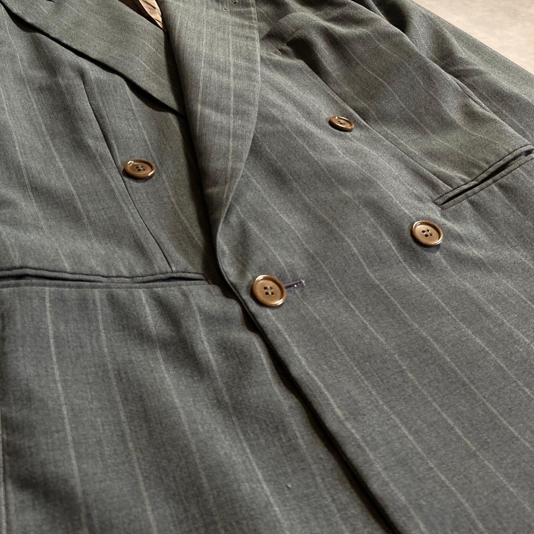 イタリア製 KRIZIAUOMΟ ウール ダブル テーラード ジャケット L ストライプ 柄 グリーン メンズ ヴィンテージ スーツ クリッツィア ウォモ_画像5